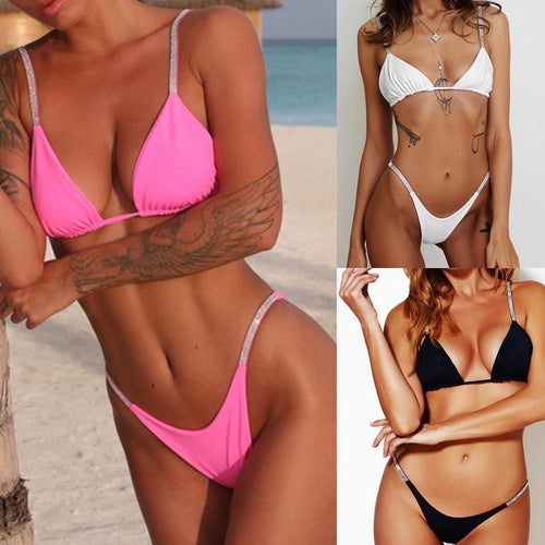 Damen Sportliches Triangel-Bikini-Set mit glamourösen Strassdetails Drune