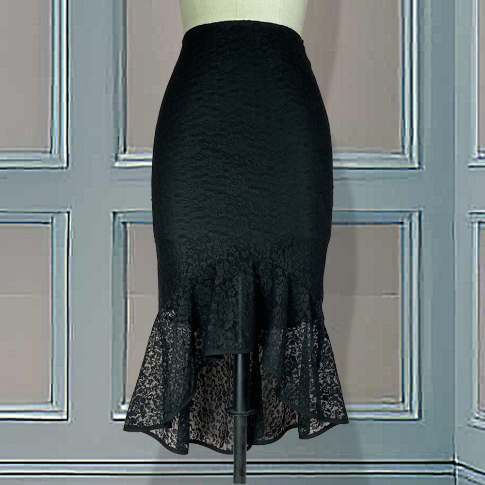 Damen eleganter Spitzenrock mit transparentem Volant Drune
