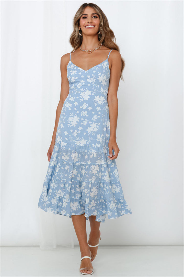 Damen Sommerliches Blumenkleid mit romantischem Volant und Spaghettiträgern Drune