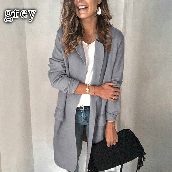Damen Modischer und eleganter Fleece-Mantel mit praktischen Taschen Drune