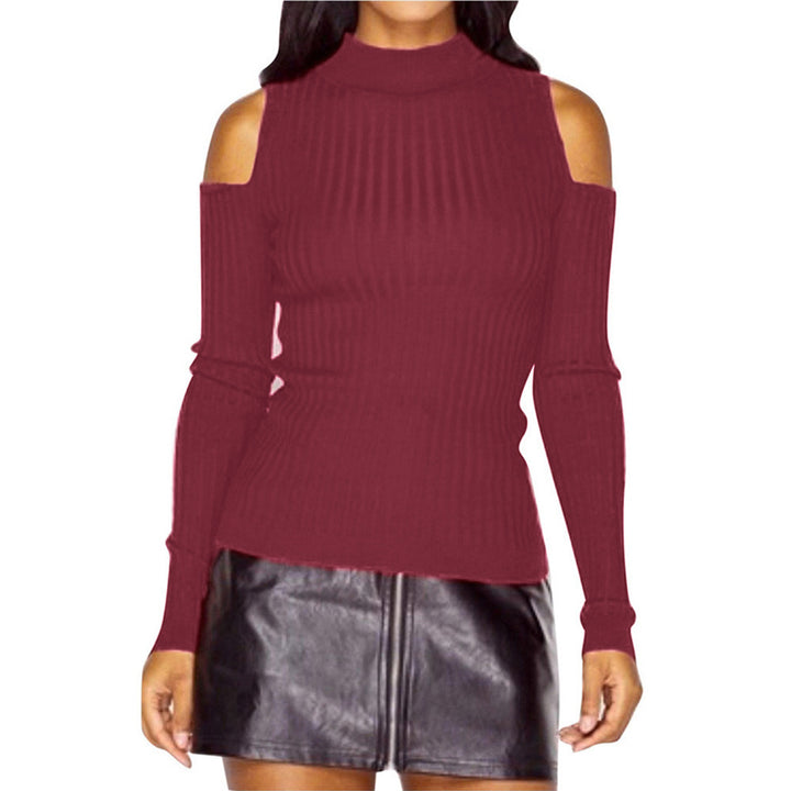 Damen Rippstrick-Top mit Stehkragen, Cut-Out-Schultern & taillierter Passform Drune