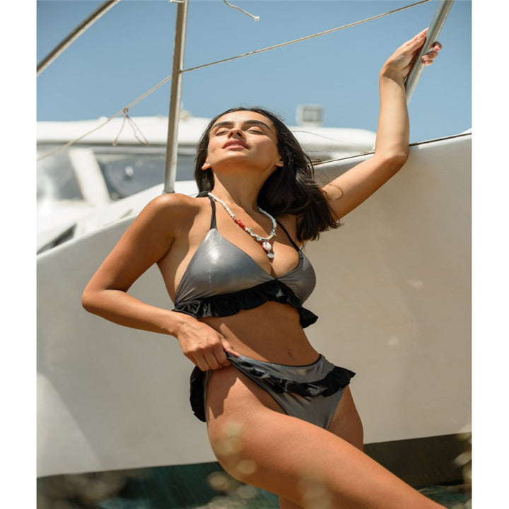 Damen Raffinierter Triangel-Bikiniset mit Volants Drune