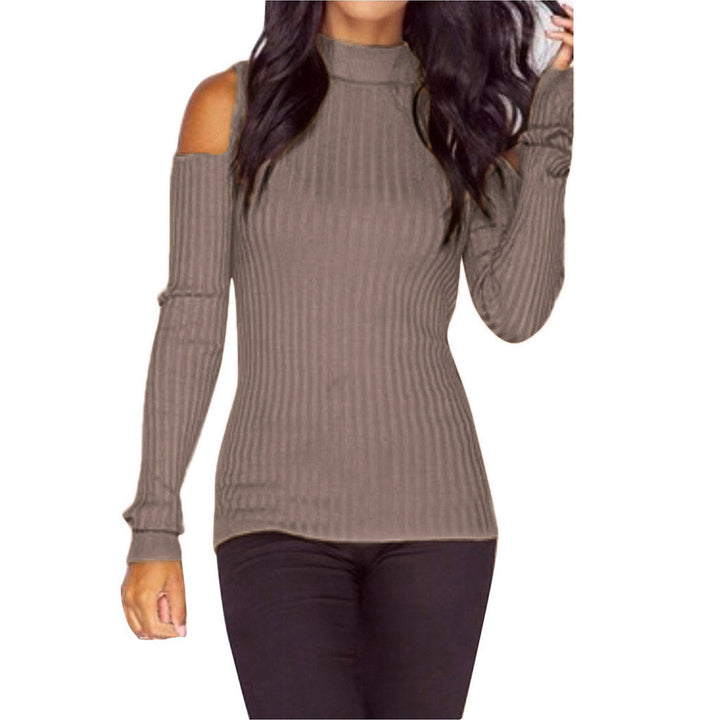 Damen Rippstrick-Top mit Stehkragen, Cut-Out-Schultern & taillierter Passform Drune