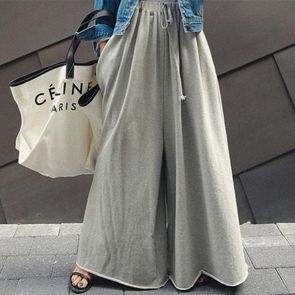 Damen Weite Lounge-Hose im Palazzo-Schnitt mit Tunnelzug und Soft-Fleece Drune