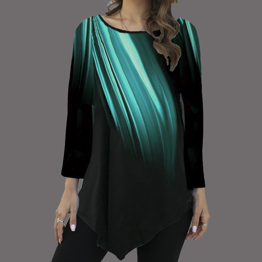 Damen Asymmetrische Tunika mit Zipfelsaum und abstraktem Verlaufprint Drune