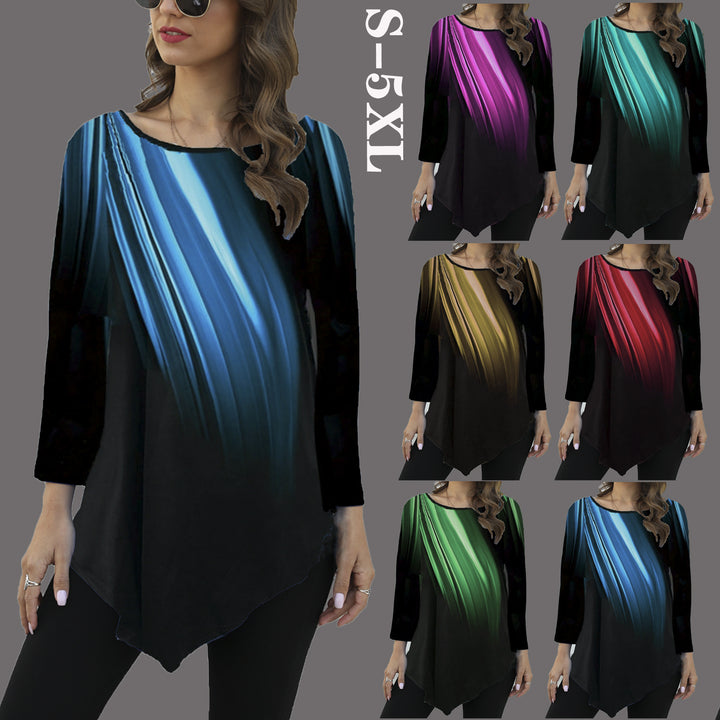 Damen Asymmetrische Tunika mit Zipfelsaum und abstraktem Verlaufprint Drune