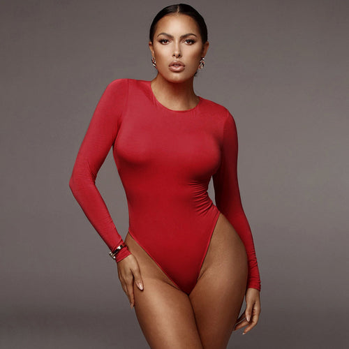 Damen Figurbetonter Langarm-Bodysuit Drune
