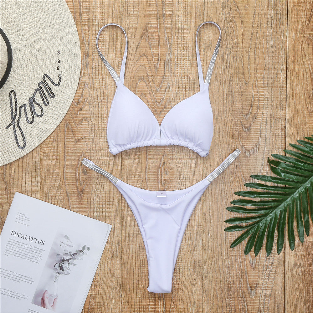 Damen Sportliches Triangel-Bikini-Set mit glamourösen Strassdetails Drune
