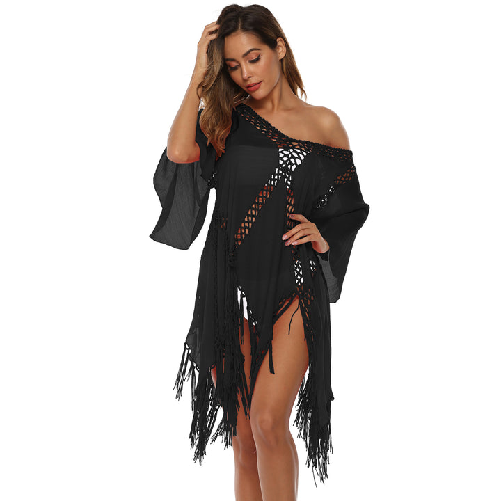Damen eleganter Häkel-Strandüberwurf mit Fransen Drune