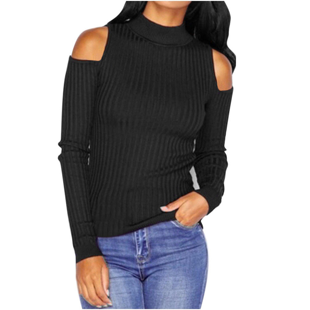 Damen Rippstrick-Top mit Stehkragen, Cut-Out-Schultern & taillierter Passform Drune