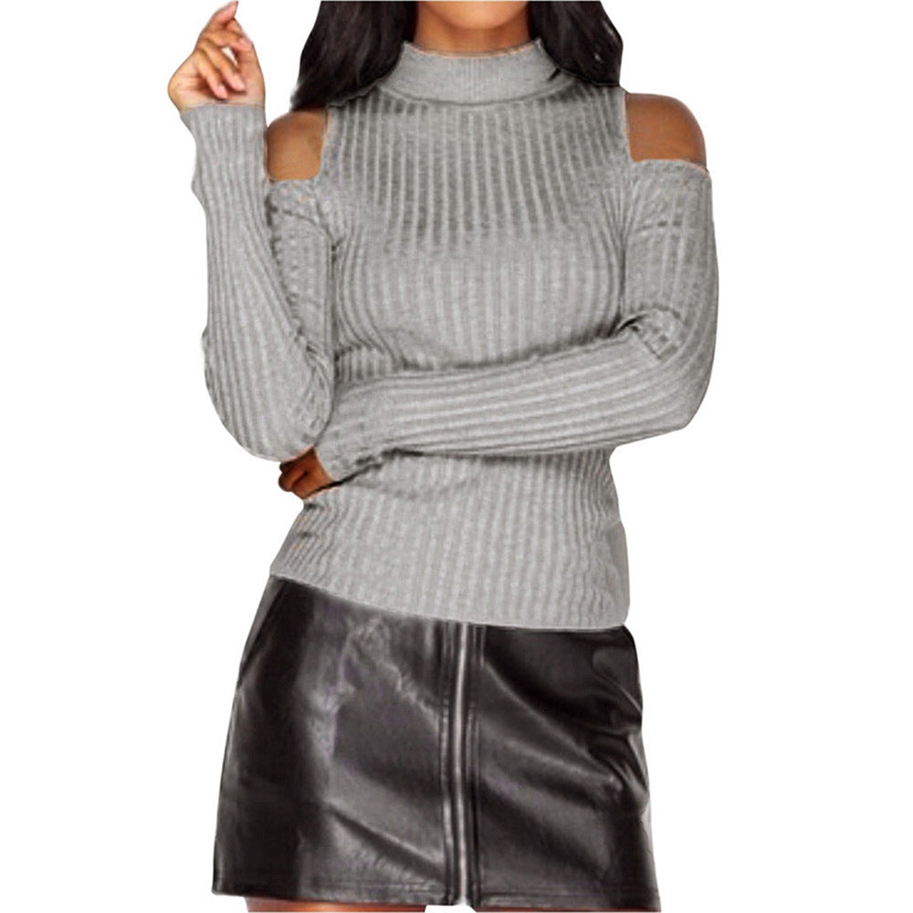 Damen Rippstrick-Top mit Stehkragen, Cut-Out-Schultern & taillierter Passform Drune