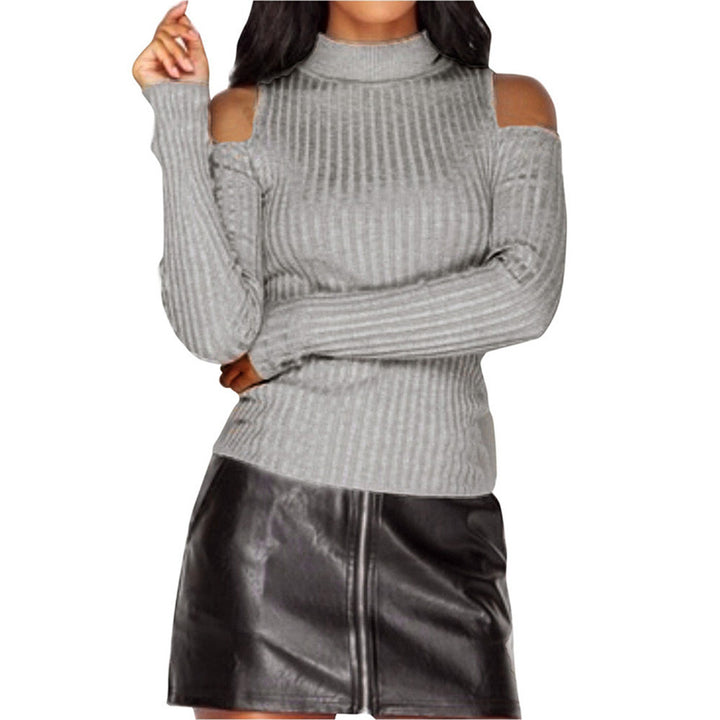 Damen Rippstrick-Top mit Stehkragen, Cut-Out-Schultern & taillierter Passform Drune