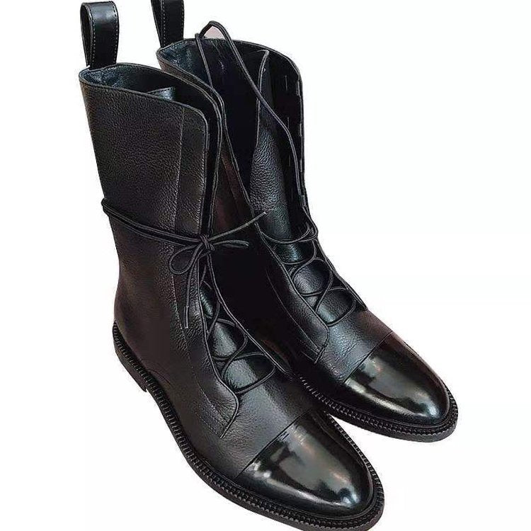 Damen nan elegante Schnür-Boots mit Kappenzehen, verziertem Schnürdetail und praktischen Zugschlaufen Drune