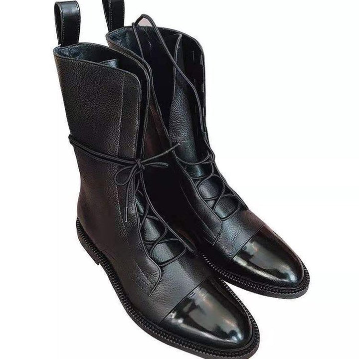 Damen nan elegante Schnür-Boots mit Kappenzehen, verziertem Schnürdetail und praktischen Zugschlaufen Drune