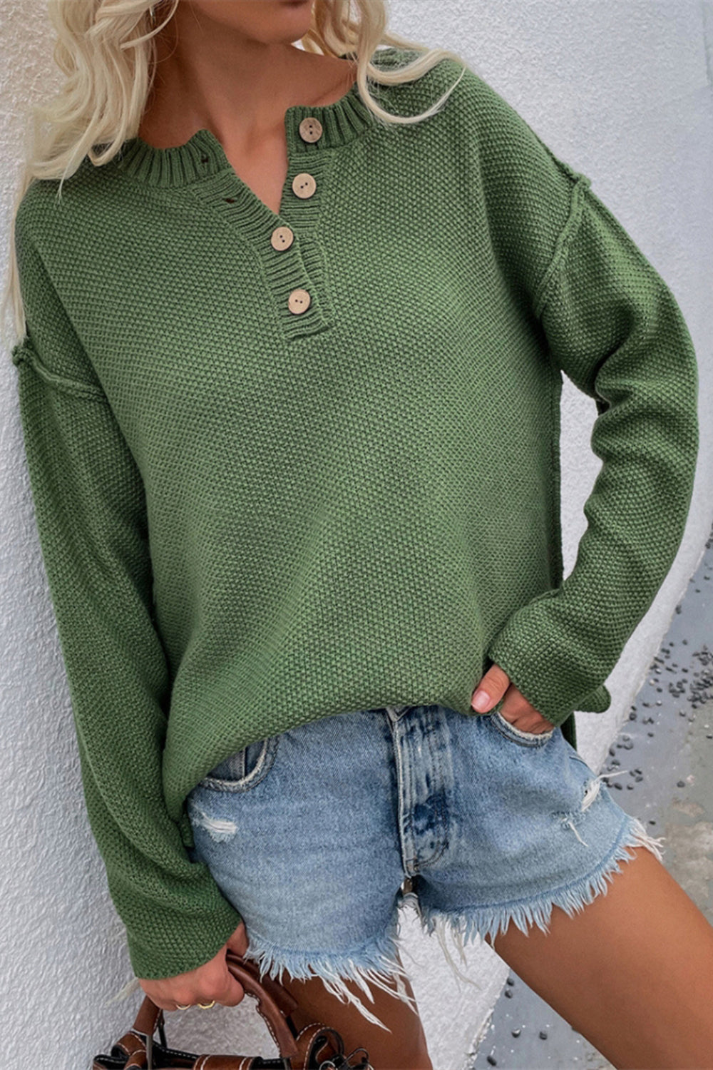 Drune Solid Color Übergrößen V-Ausschnitt Pullover
