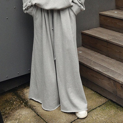 Damen Weite Lounge-Hose im Palazzo-Schnitt mit Tunnelzug und Soft-Fleece Drune