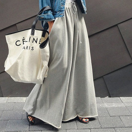 Damen Weite Lounge-Hose im Palazzo-Schnitt mit Tunnelzug und Soft-Fleece Drune