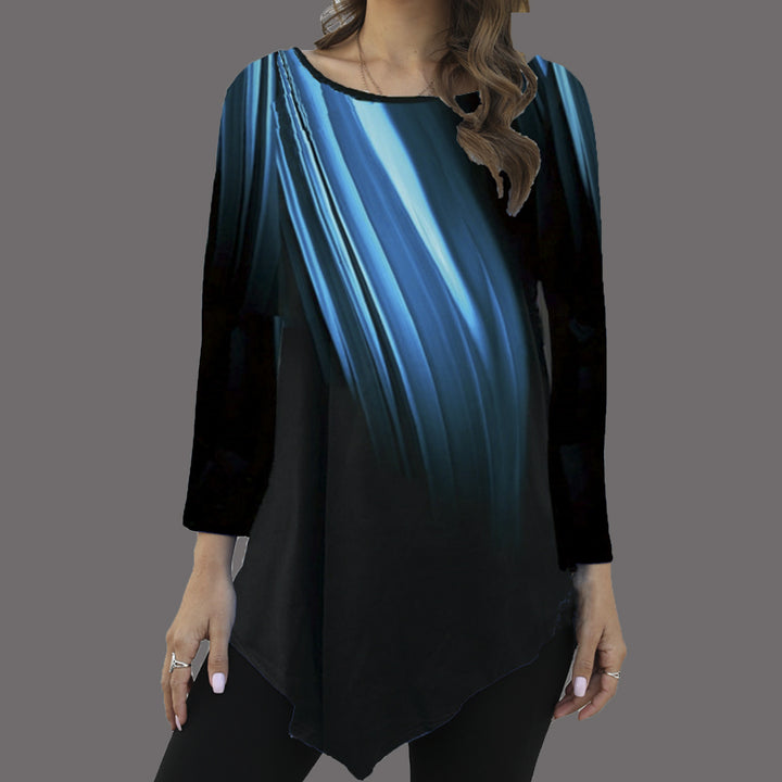 Damen Asymmetrische Tunika mit Zipfelsaum und abstraktem Verlaufprint Drune