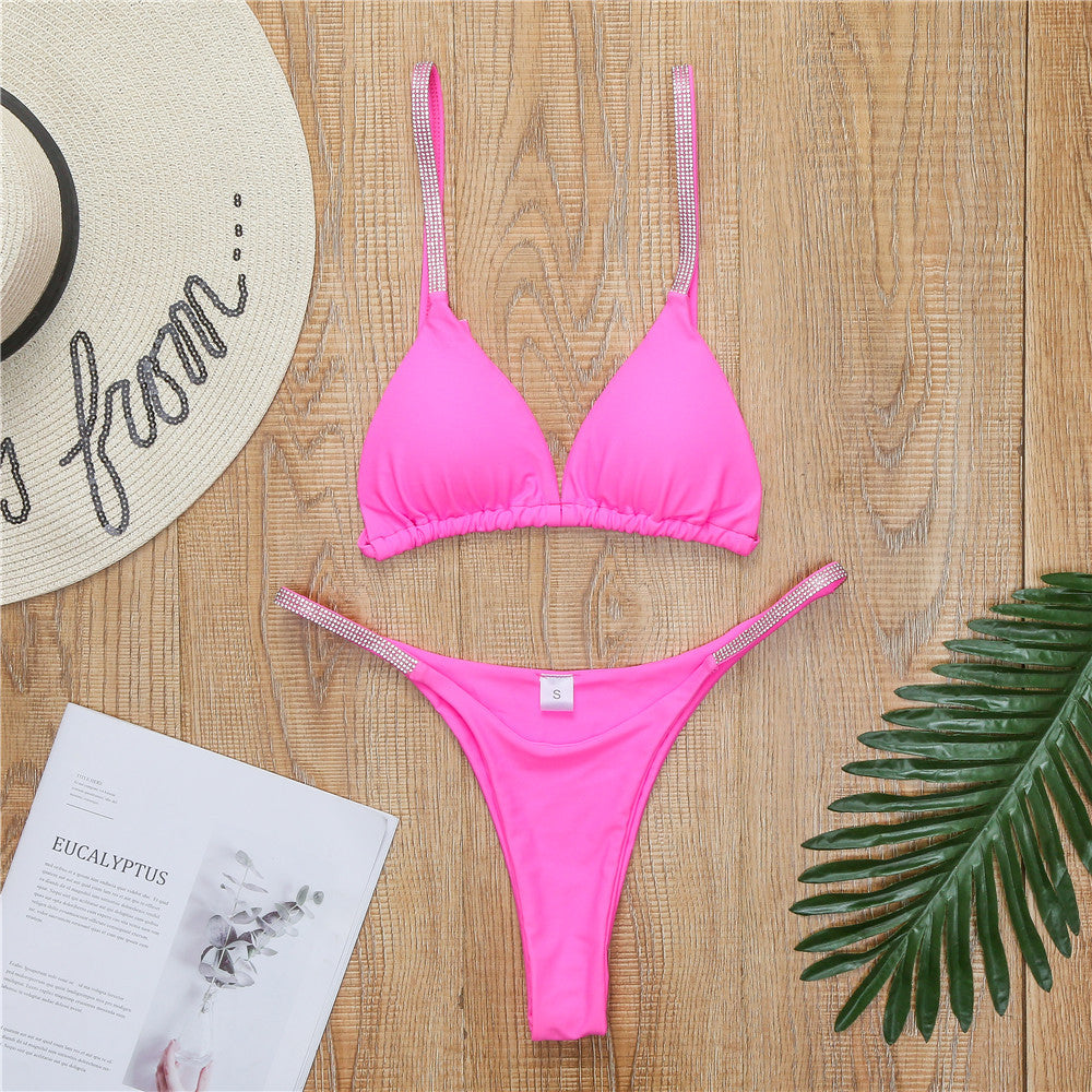Damen Sportliches Triangel-Bikini-Set mit glamourösen Strassdetails Drune
