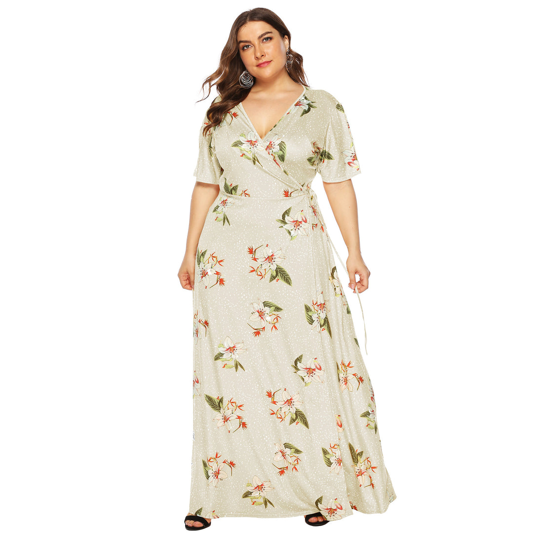 Damen Maxi-Kleid mit eleganten Flügelärmeln und tiefem V-Ausschnitt Drune