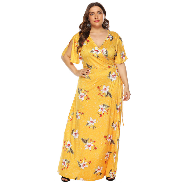 Damen Maxi-Kleid mit eleganten Flügelärmeln und tiefem V-Ausschnitt Drune