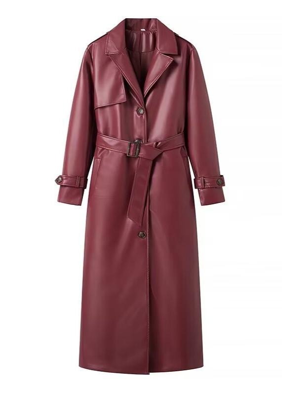 Drune | Leren Trenchcoat - elegante rote Damenjacke