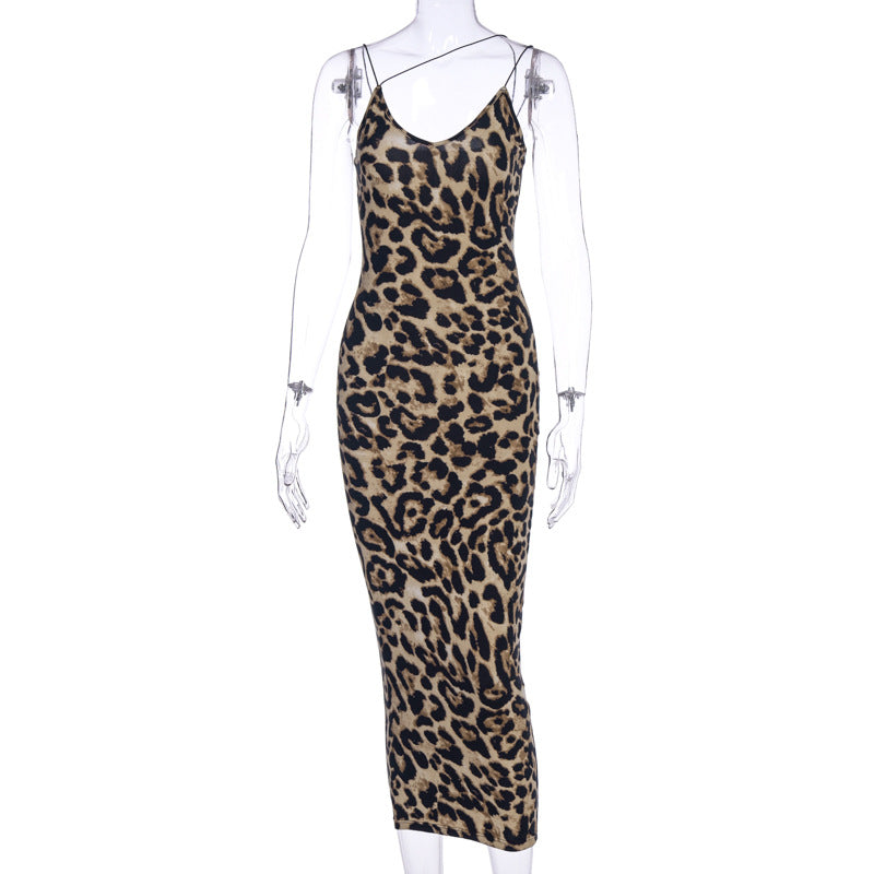 Damen Leopardenmuster Maxikleid Drune