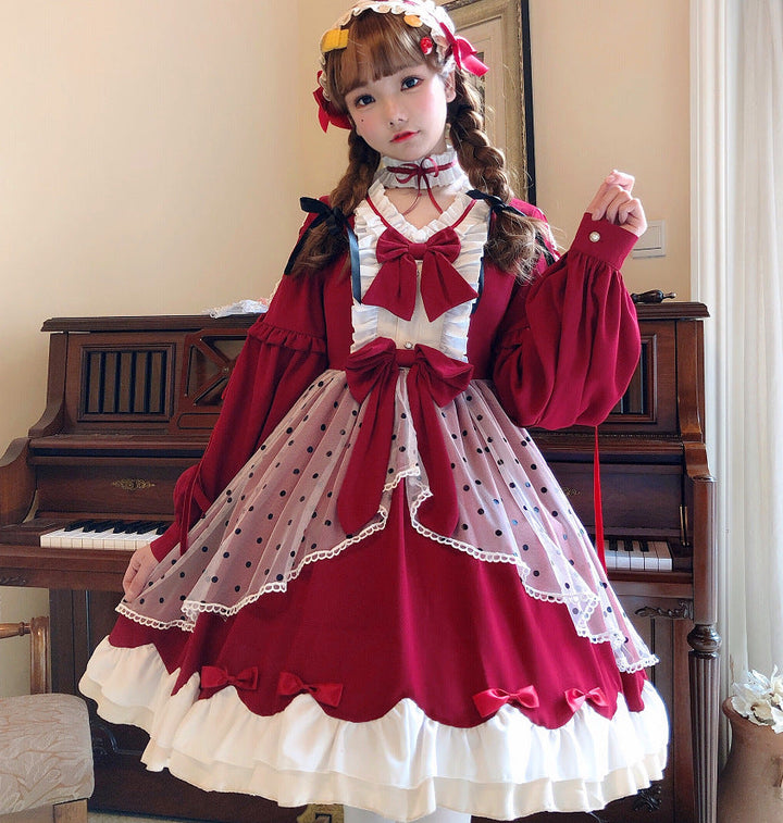 Damen Lolita-Kleid mit ausgefallenen Rüschendetails und Schleifen Drune
