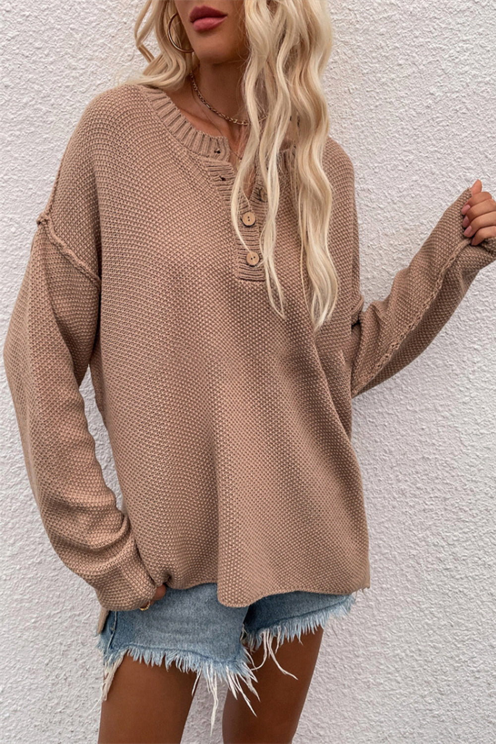 Drune Solid Color Übergrößen V-Ausschnitt Pullover