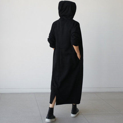 Damen Maxikleid‑Hoodie aus schwerem Sweat mit kastiger Oversize‑Silhouette Drune