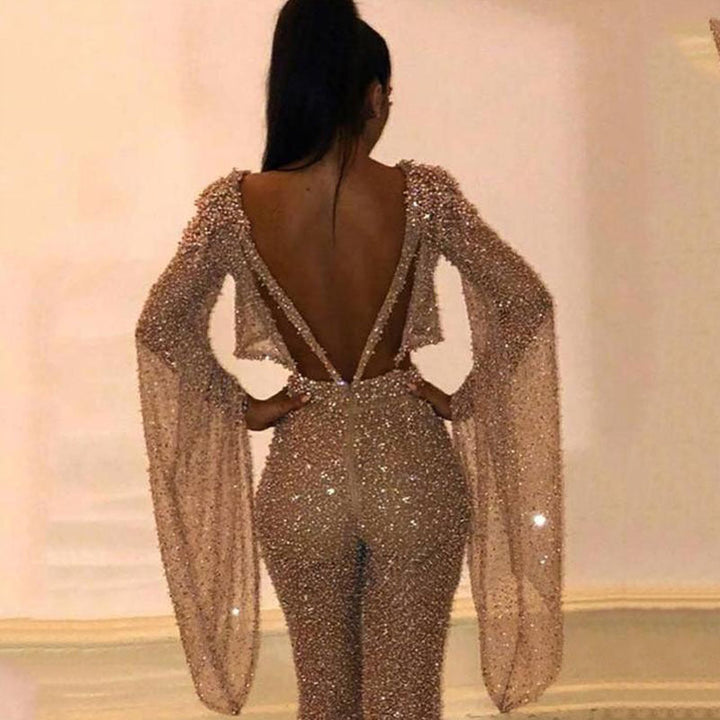 Drune | Sexy Langarm Rückenfreier Jumpsuit & Taillenausschnitt Hose