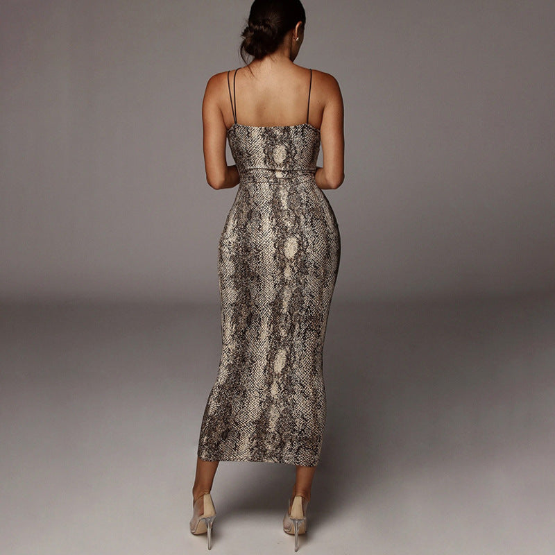 Damen Leopardenmuster Maxikleid Drune