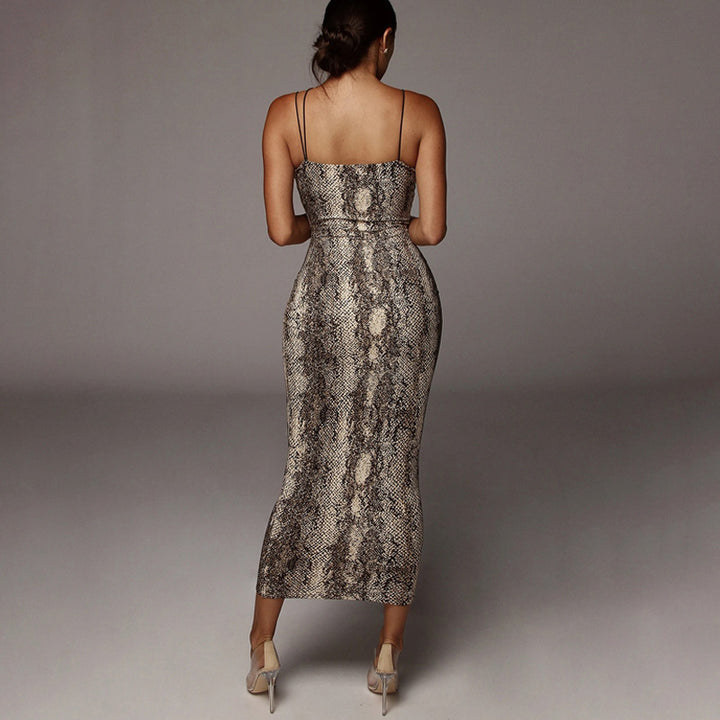 Damen Leopardenmuster Maxikleid Drune