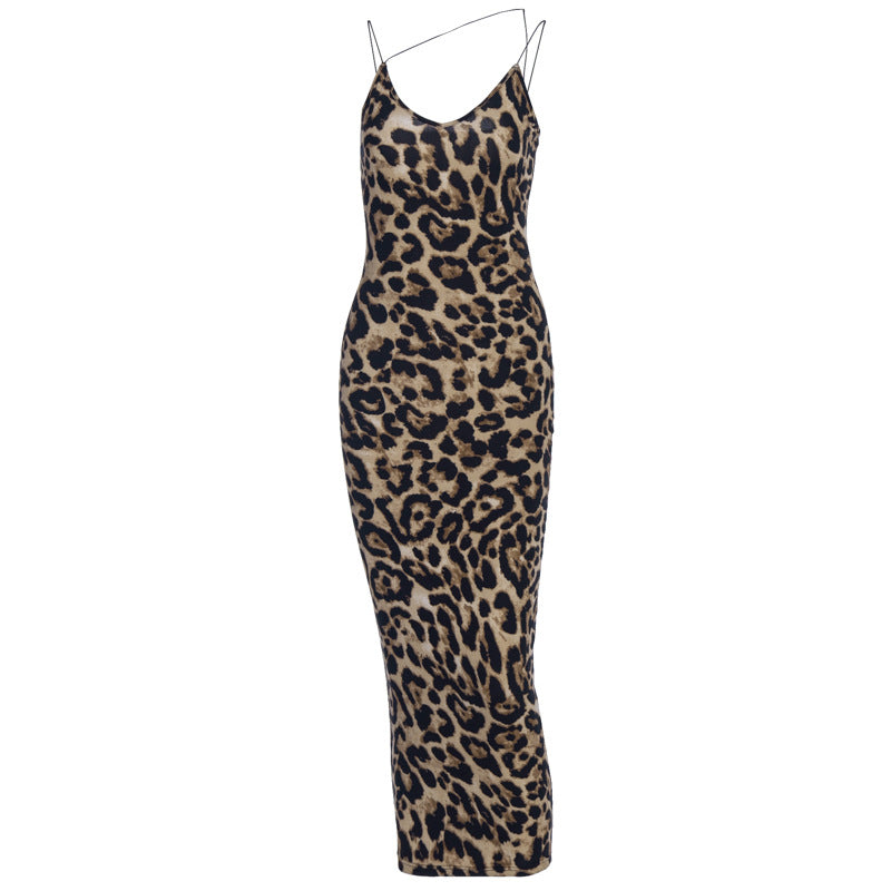 Damen Leopardenmuster Maxikleid Drune