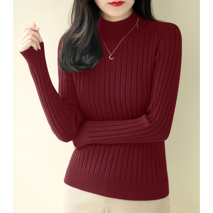 Damen-Strickpullover mit halbem Stehkragen, figurbetont