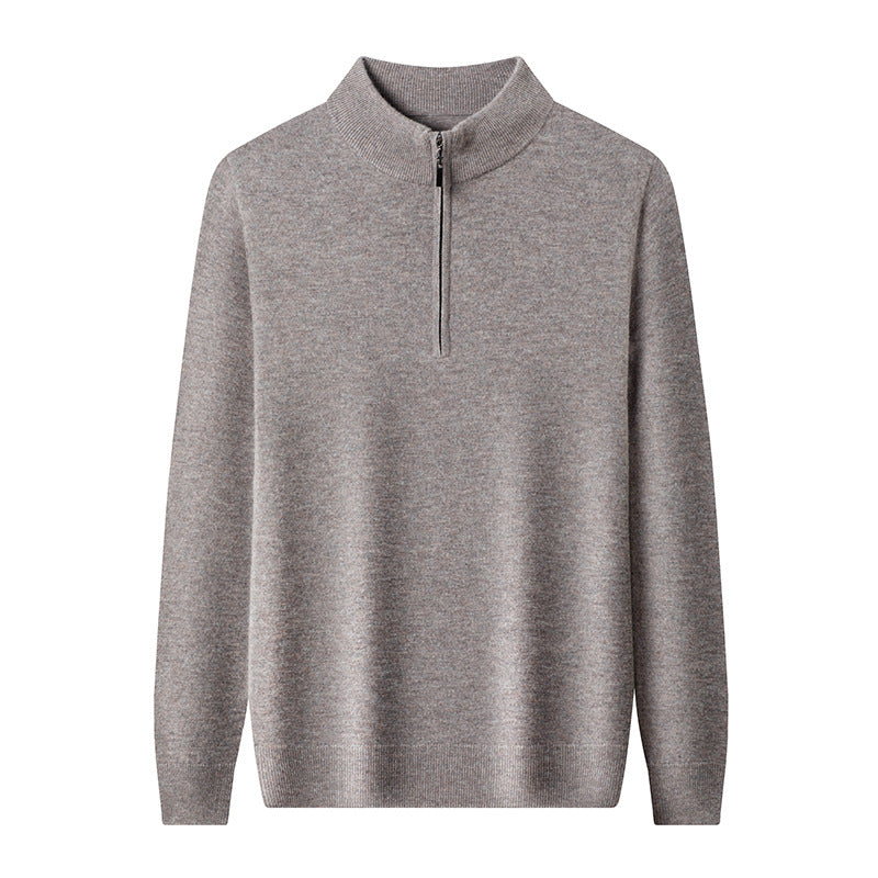 Herren-Wollpullover mit Reißverschluss und Stehkragen