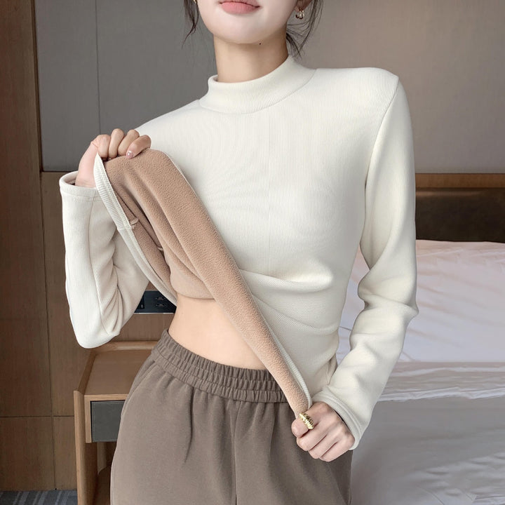 Damen-Strickshirt mit Stehkragen, gefüttert