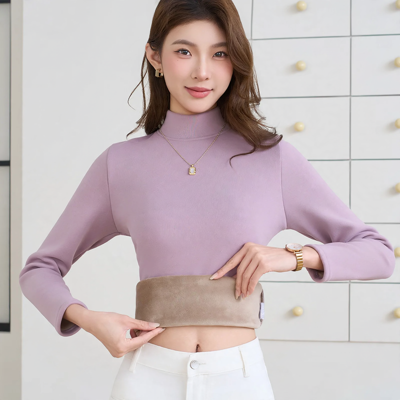 Gefüttertes Damen-Langarmshirt mit Stehkragen