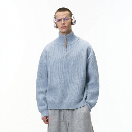 Herren-Strickpullover mit halbem Reißverschluss