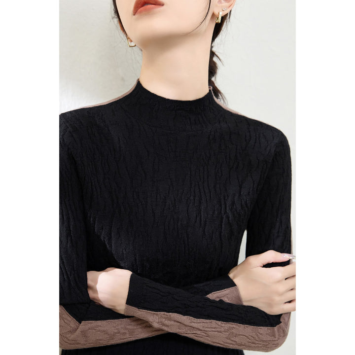Damen-Strickpullover mit Struktur, Stehkragen, wendbar