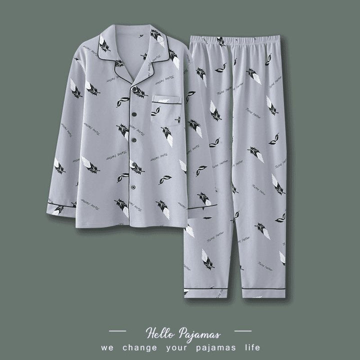 Herren-Pyjama-Set, Baumwolle, Langarm, kariert