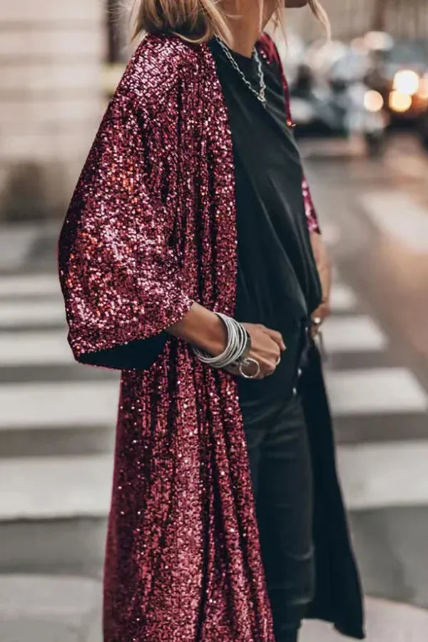 Drune | Glamour Kimono aus Pailletten mit Schlüsselloch