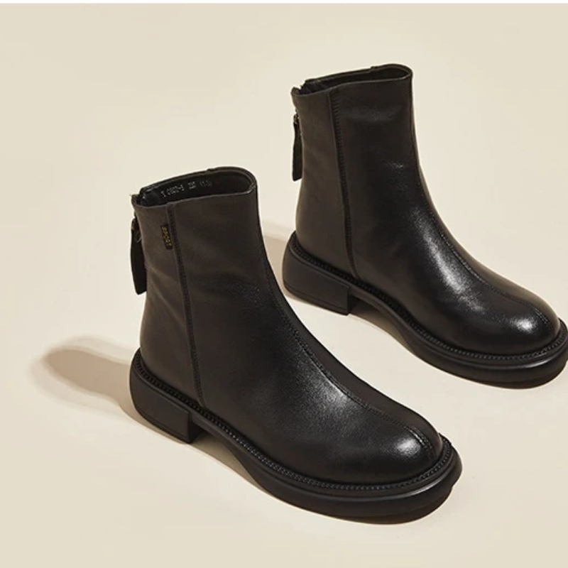Drune | Damen Stiefel Leder Ankle Boots mit Reißverschluss Hinten und Niedrigem Absatz