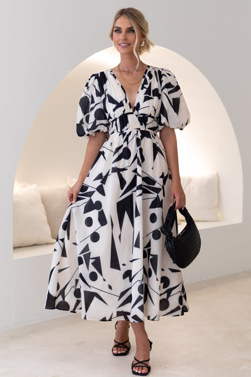 Drune | Real Love Print Puffärmel Maxi Kleid