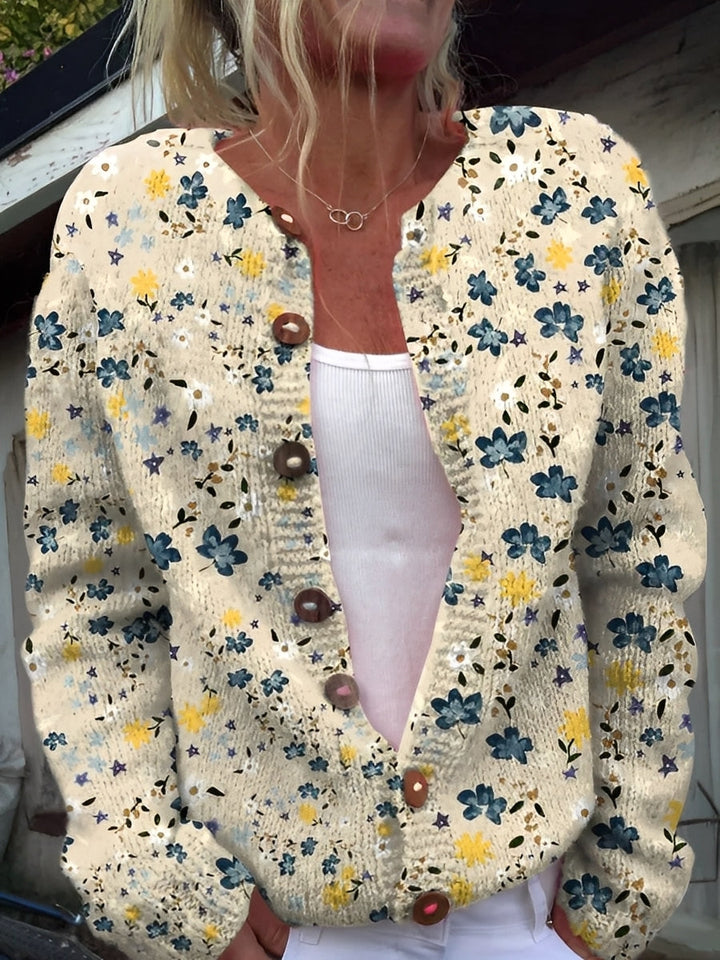 Drune | Stilvolle Strickjacke mit Blumenmuster für Frauen