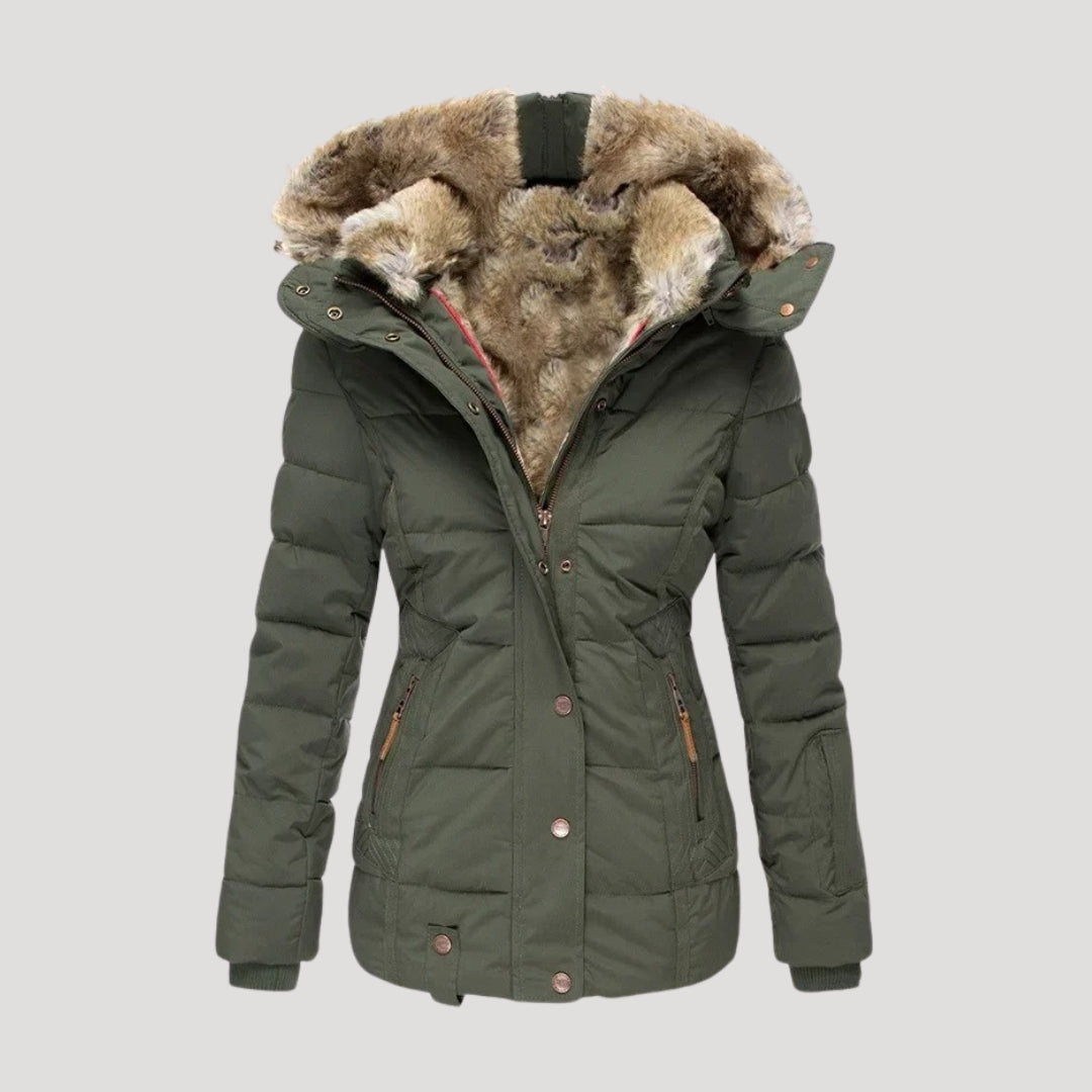 Drune | Damen gepolsterter Wintermantel mit Kunstpelzkragen Jacke