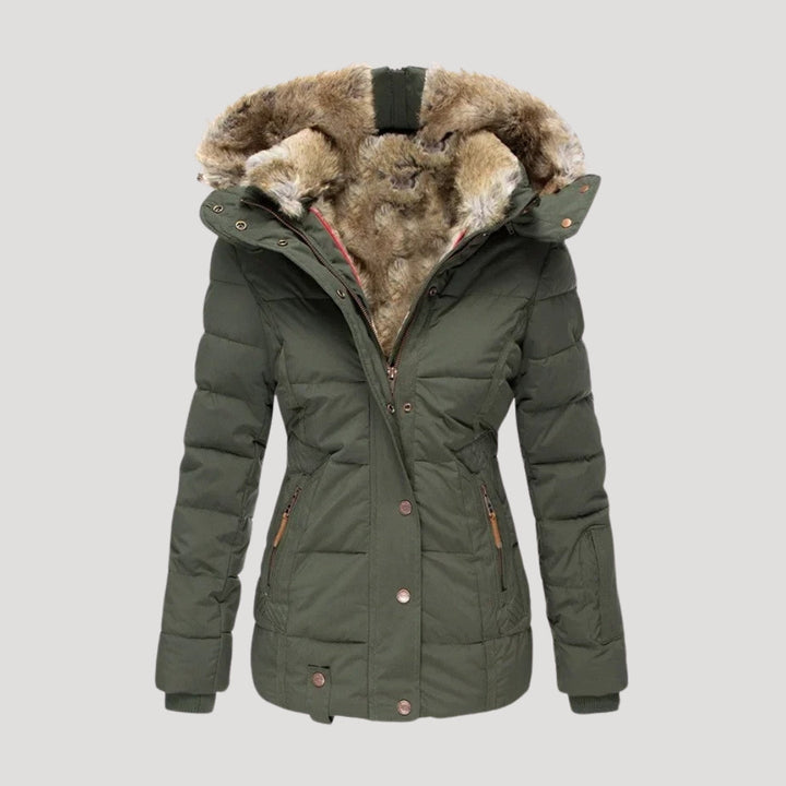 Drune | Damen gepolsterter Wintermantel mit Kunstpelzkragen Jacke