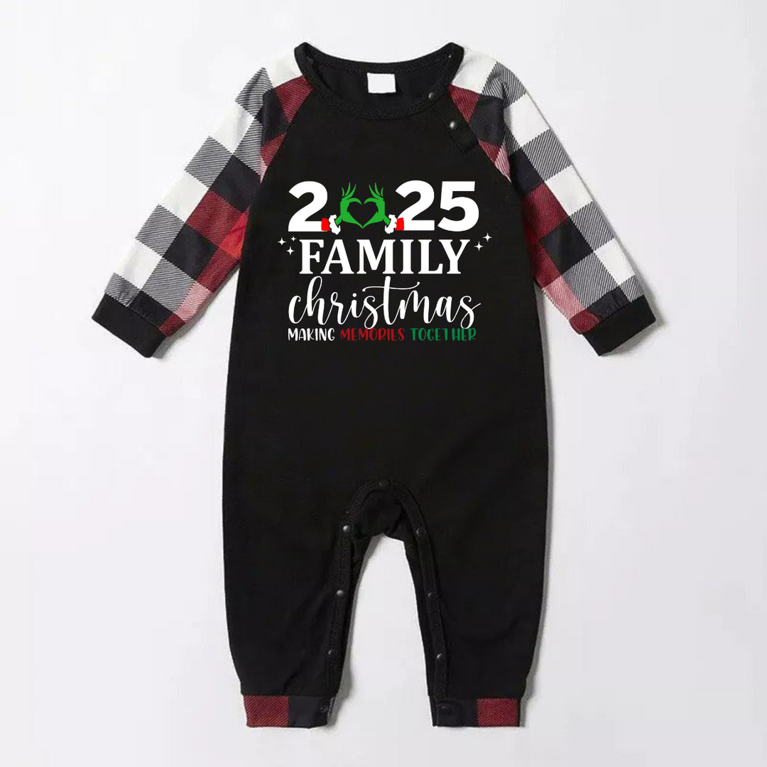 Drune | "2025 Familie Weihnachten" Eigenwilliger Herz Buchstaben Druck Rot & Schwarz & Grau & Weiß Karierte Familienpassende Pyjamas