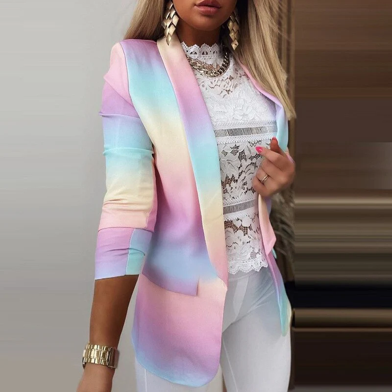 Drune | Damen Ombre Offene Front Blazer, Lange Ärmel, Lässige Passform