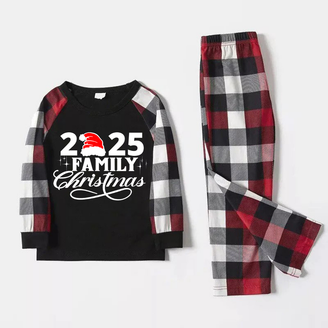 Drune | "2025 Familie Weihnachten" Schrift Druck Rot & Schwarz & Grau & Weiß Karierte Familie Passende Pyjamas